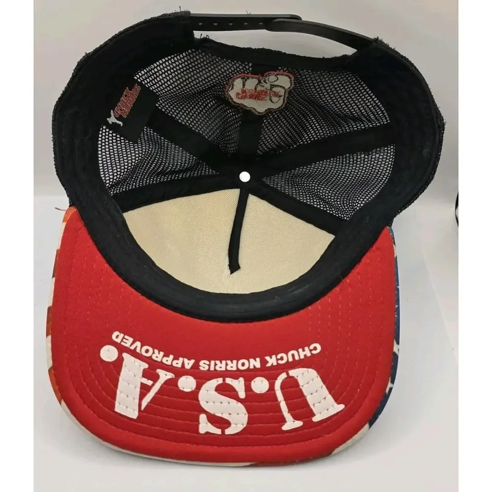 Chuck Norris Approved BioWorld  Trucker Hat‎ Snapback Cap USA Flag Mesh